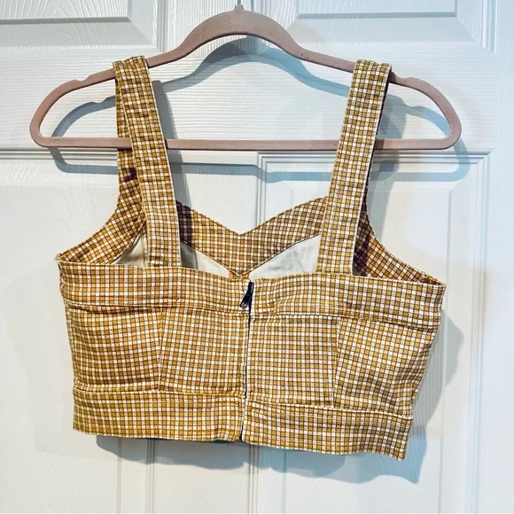 NWT Madewell Denim Supercrop Tank Top Mini Check Autumn Gold size 2 - Picture 4 of 7